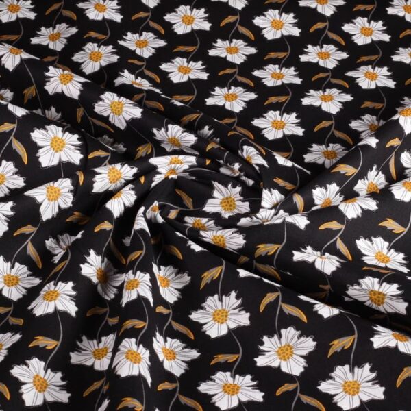 Poplin stof fantasie margriet zwart