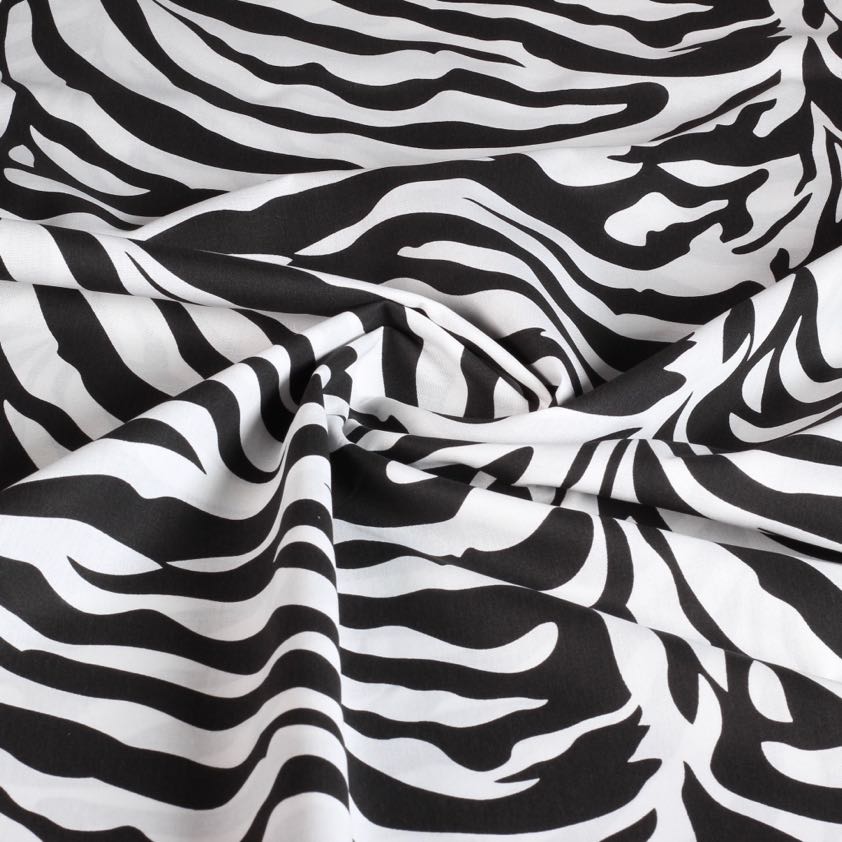Katoen stof poplin zebra zwart wit