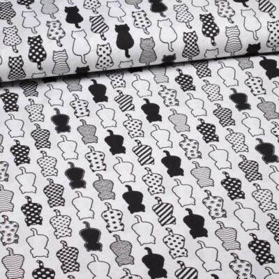Poplin stof poezen zwart wit