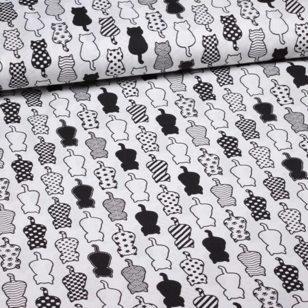 Poplin stof poezen zwart wit