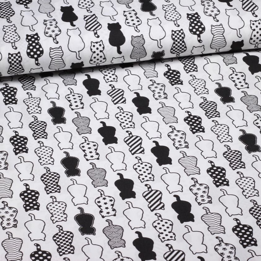 Poplin stof poezen zwart wit