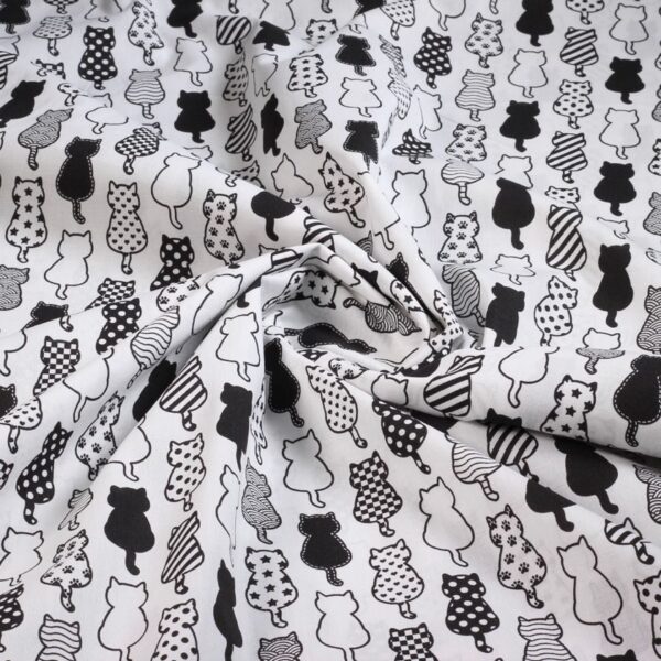 Poplin stof poezen zwart wit
