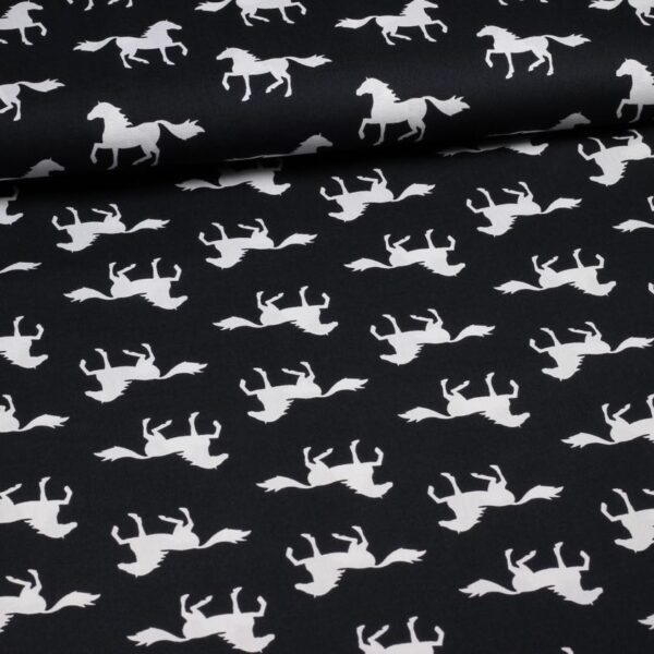 Poplin stof paarden zwart wit