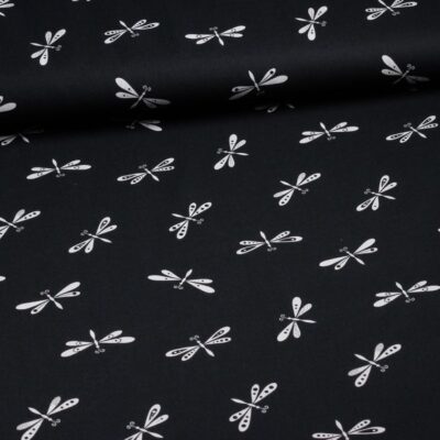 Poplin stof Libelle zwart wit
