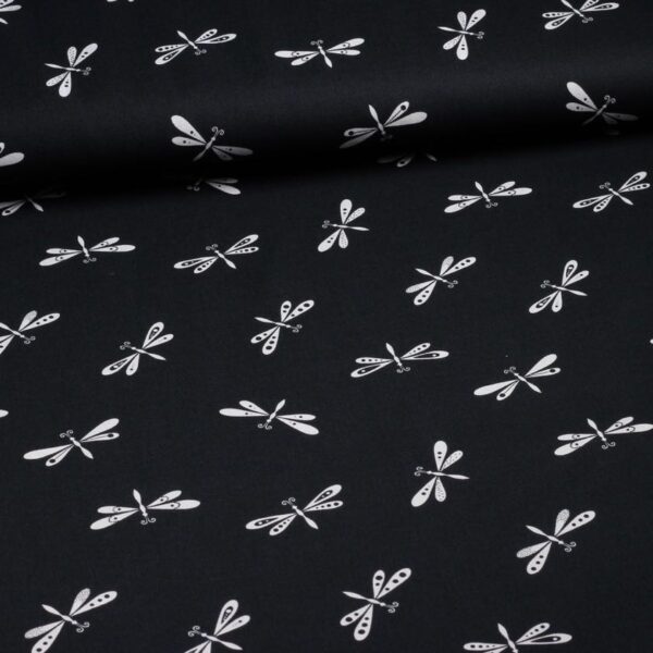 Poplin stof Libelle zwart wit