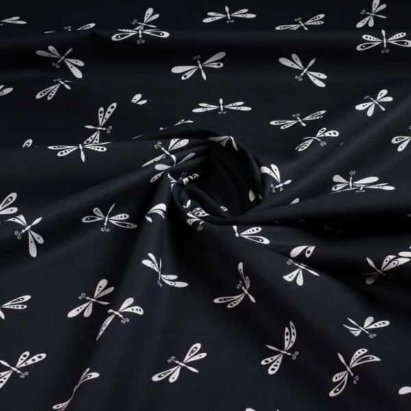 Poplin stof Libelle zwart wit