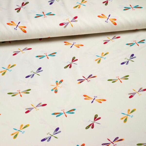 Poplin stof libelle multicolor beige
