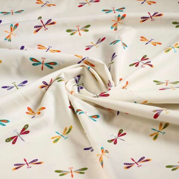 Poplin stof libelle multicolor beige