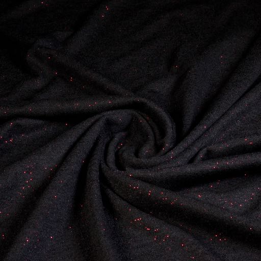 Jersey stretch zwart/glitter rood