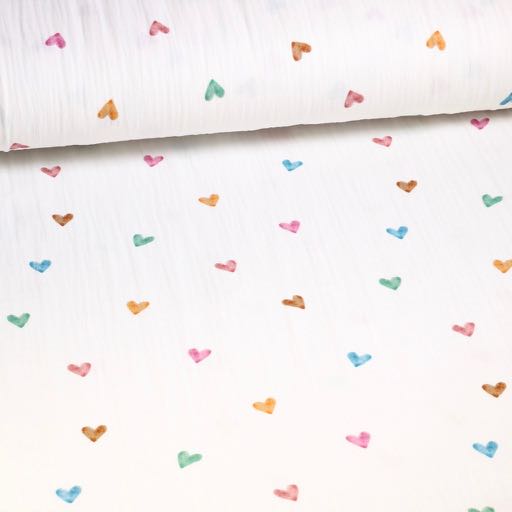 Hydrofiel Baby Katoen bedrukt Multicolor Hartjes