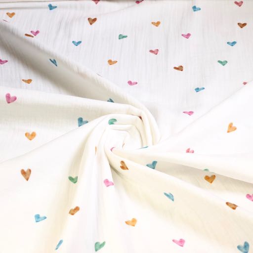 Hydrofiel Baby Katoen bedrukt Multicolor Hartjes
