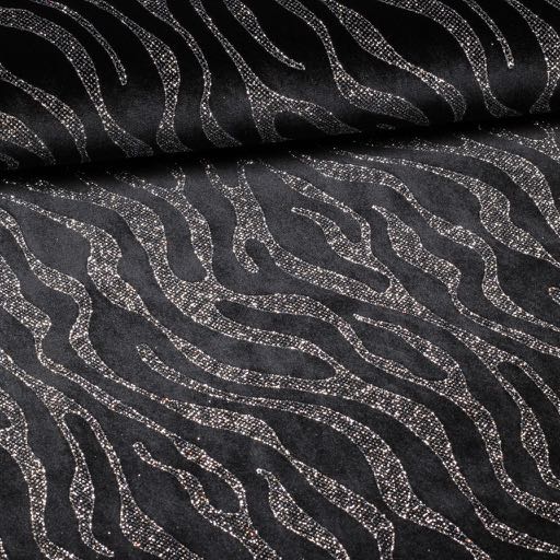 Velvet stof stretch Glitter streep zilver