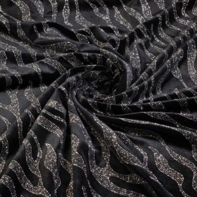 Velvet stof stretch Glitter streep zilver