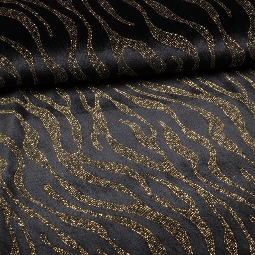 Velvet stof stretch Glitter streep goud