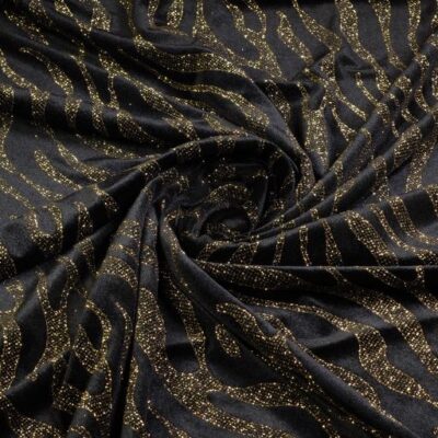 Velvet stof stretch Glitter streep goud
