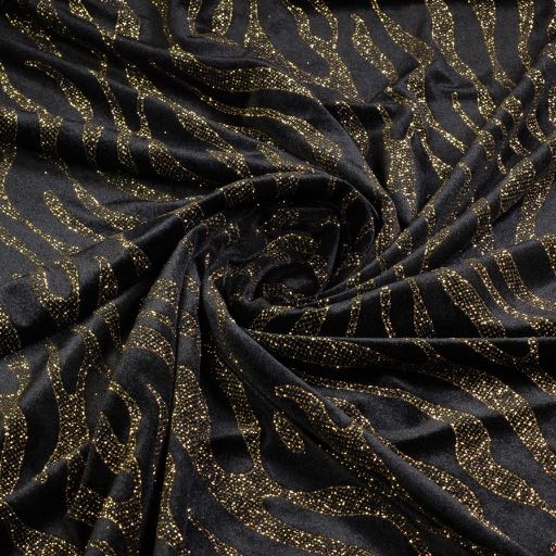 Velvet stof stretch Glitter streep goud