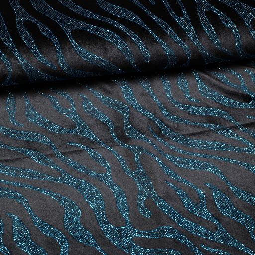Velvet stof stretch Glitter streep kobalt