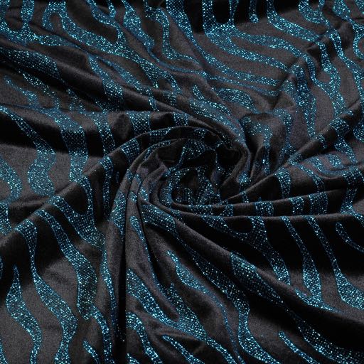 Velvet stof stretch Glitter streep kobalt