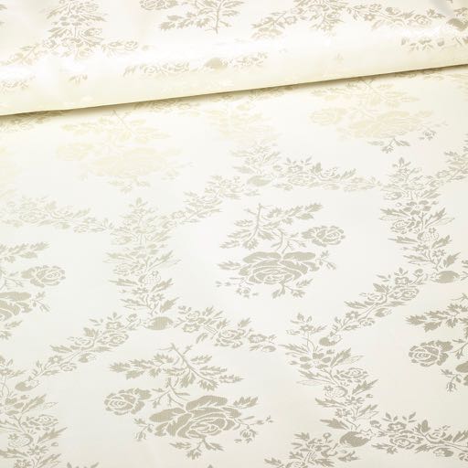 Satijn jaquard roos champagne / Off white