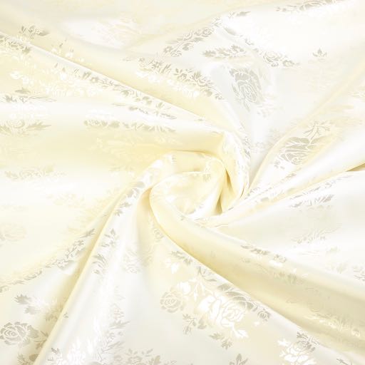 Satijn jaquard roos champagne / Off white