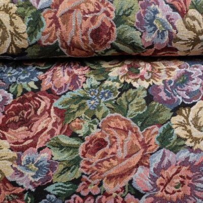 Gobelin stof Bloem zwart