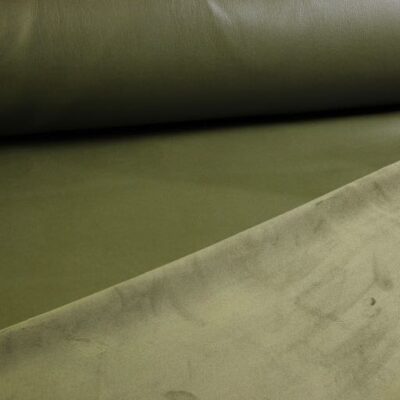 Stretch leer / velour stof olijf