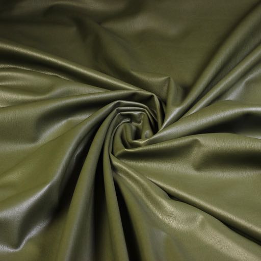 Stretch leer / velour stof olijf