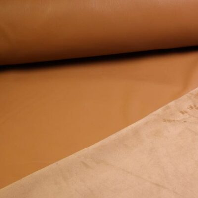 Stretch leer / velour stof cognac
