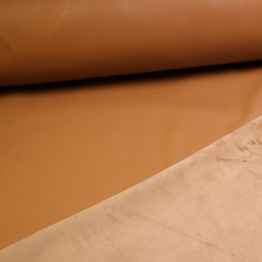 Stretch leer / velour stof cognac