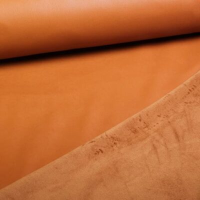 Stretch leer / velour stof cognac 2