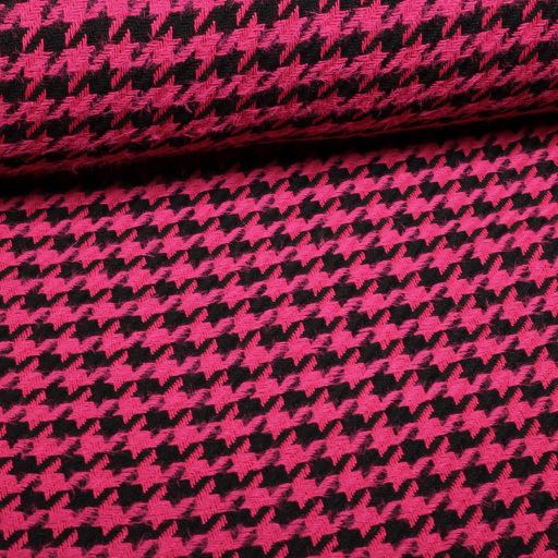 Tweedstof Pied de Poule fuchsia